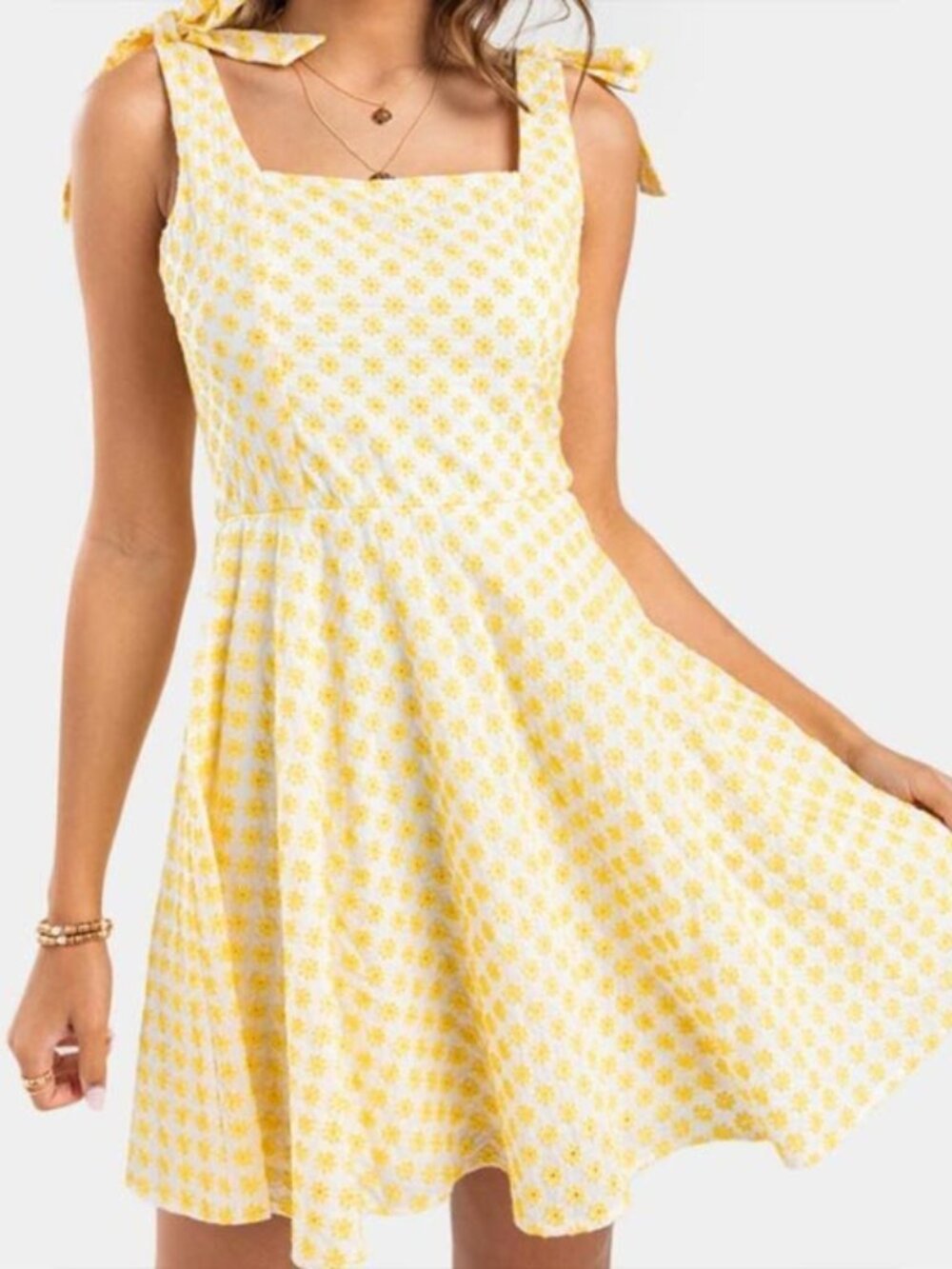 Yellow Summer Floral Dress with Bows, Trixxi by Francesca's - Women's Size Med
